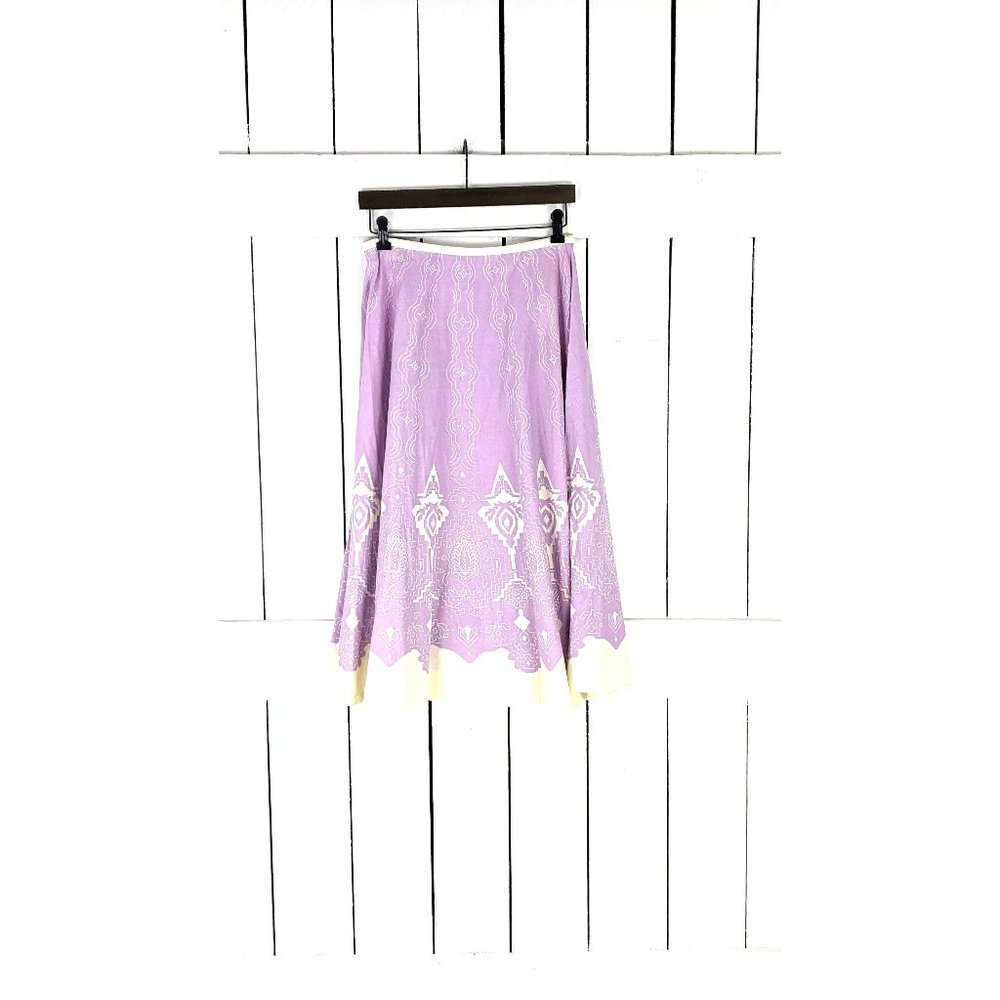 Light purple white beaded tribal Aztec print midi skirt